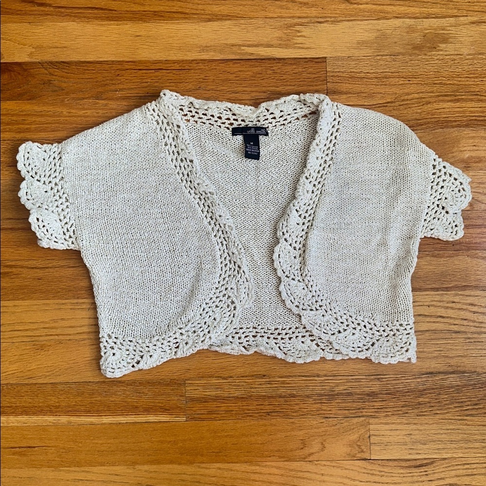 Willi Smith Cream Crochet Trim Shrug